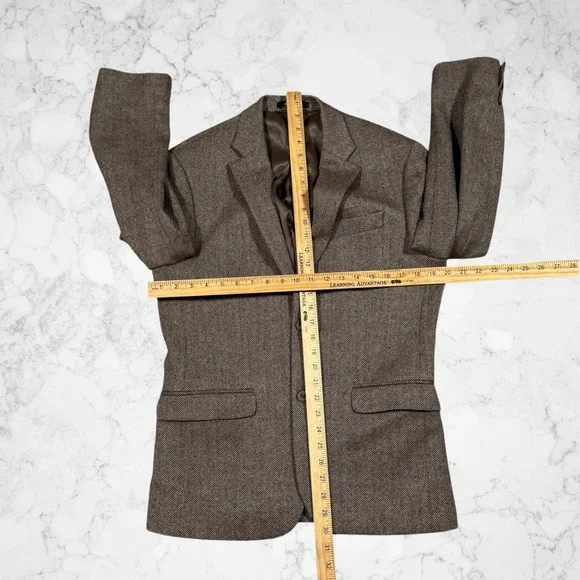 Lauren Ralph Lauren Mens 38S Slim Fit 100% Wool Herringbone Blazer Brown - Picture 4 of 10